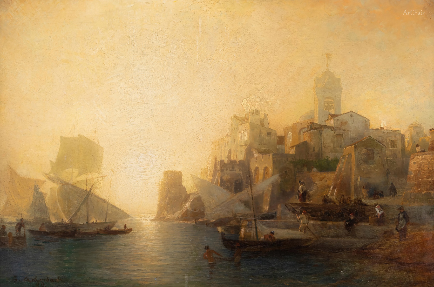Return of the fishermen at sunset