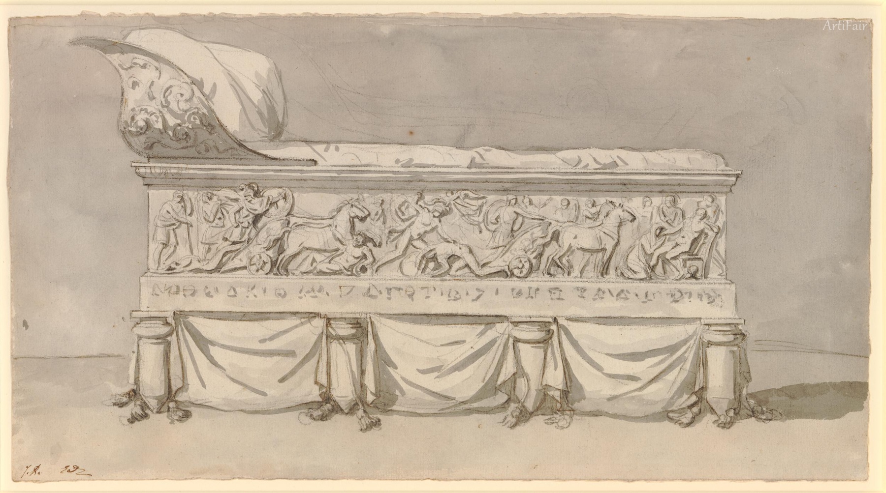 An antique bed with scenes from the life of Hector