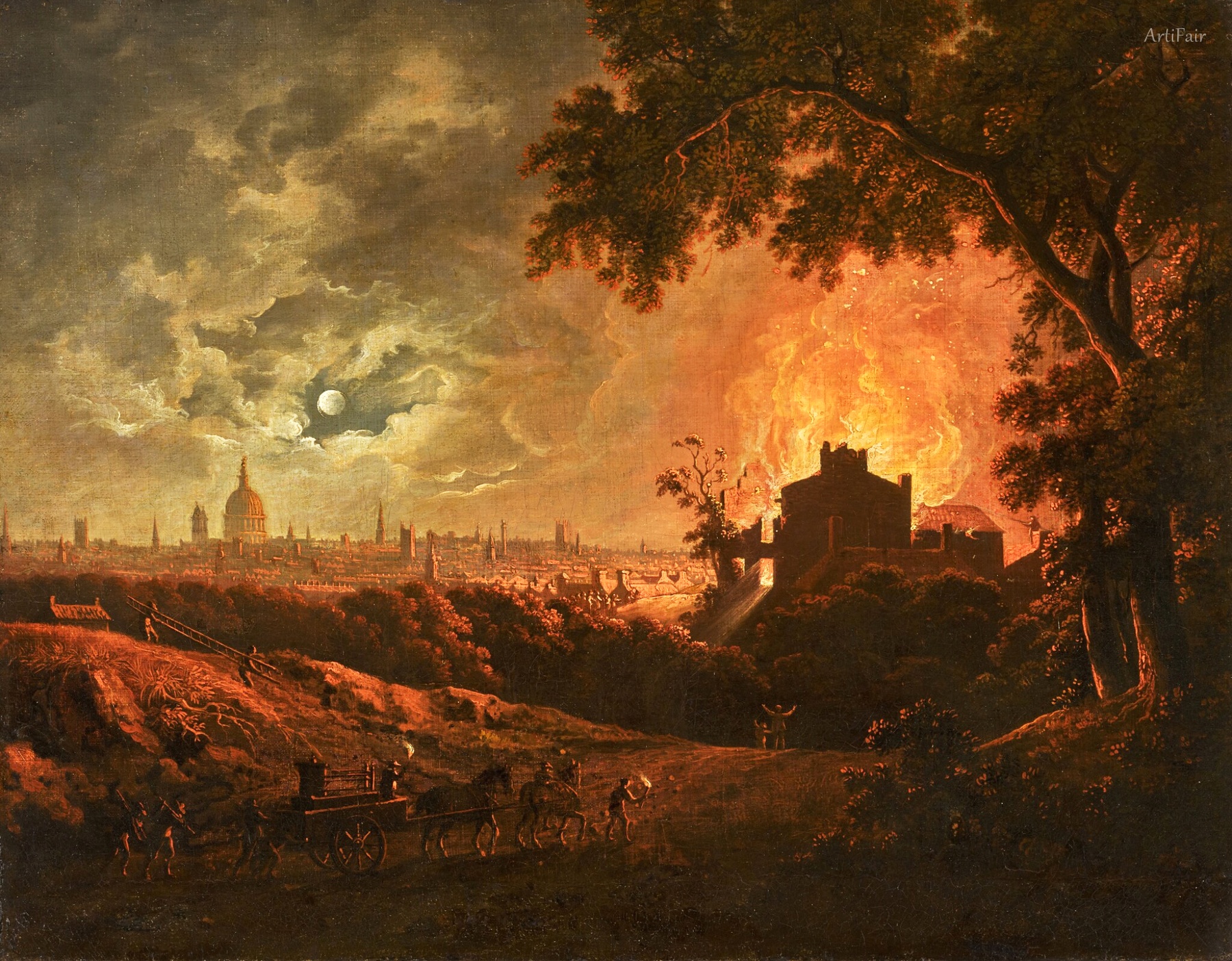 London, a View of St Paul's and the City with a Cottage on Fire in the Foreground