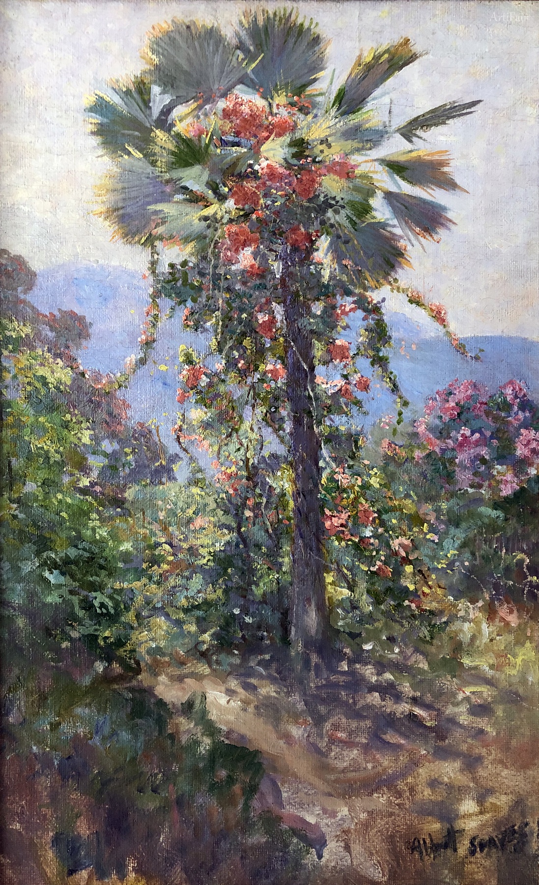 Flowering Vines on Palm Tree