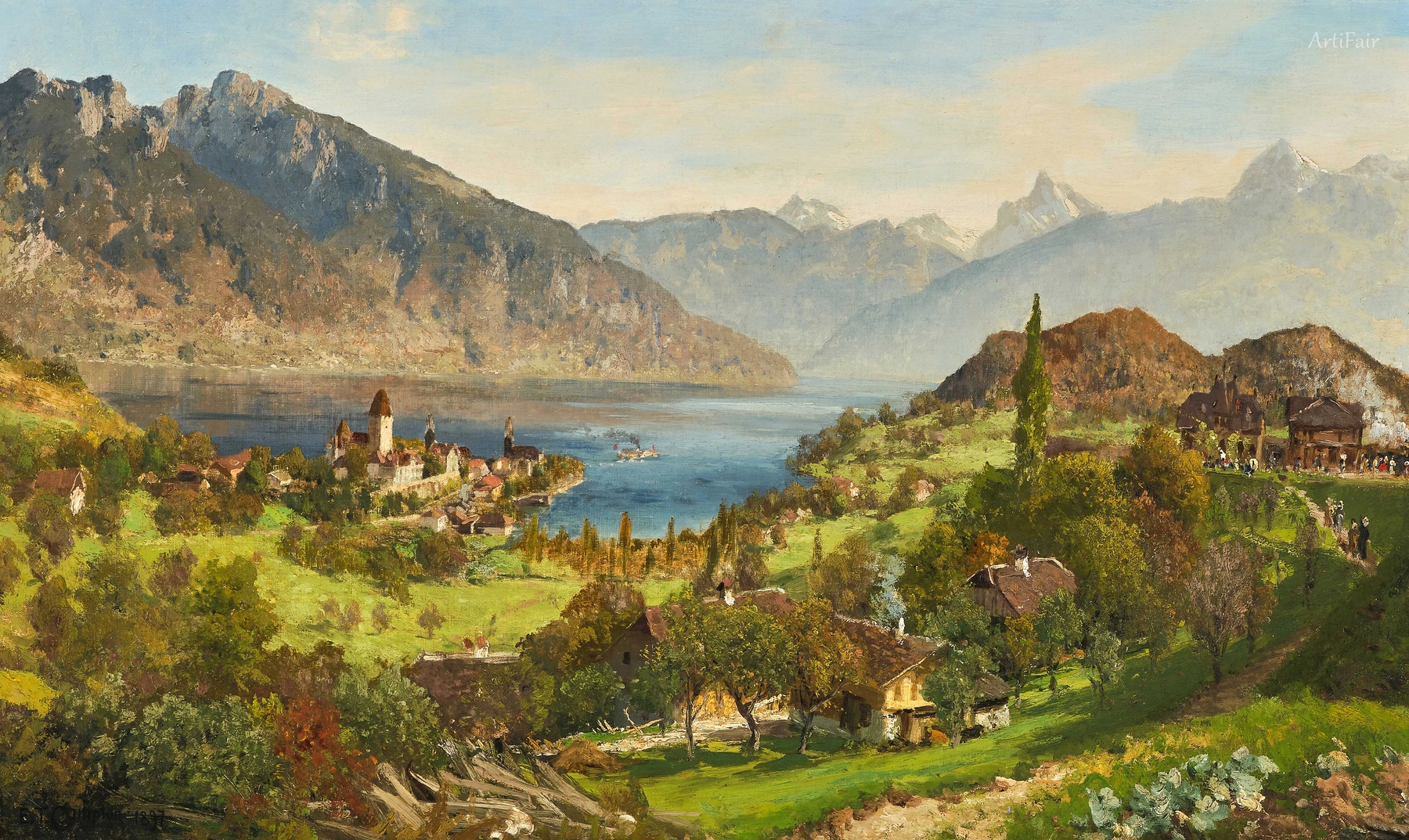 View of Lake Thun with Spiez