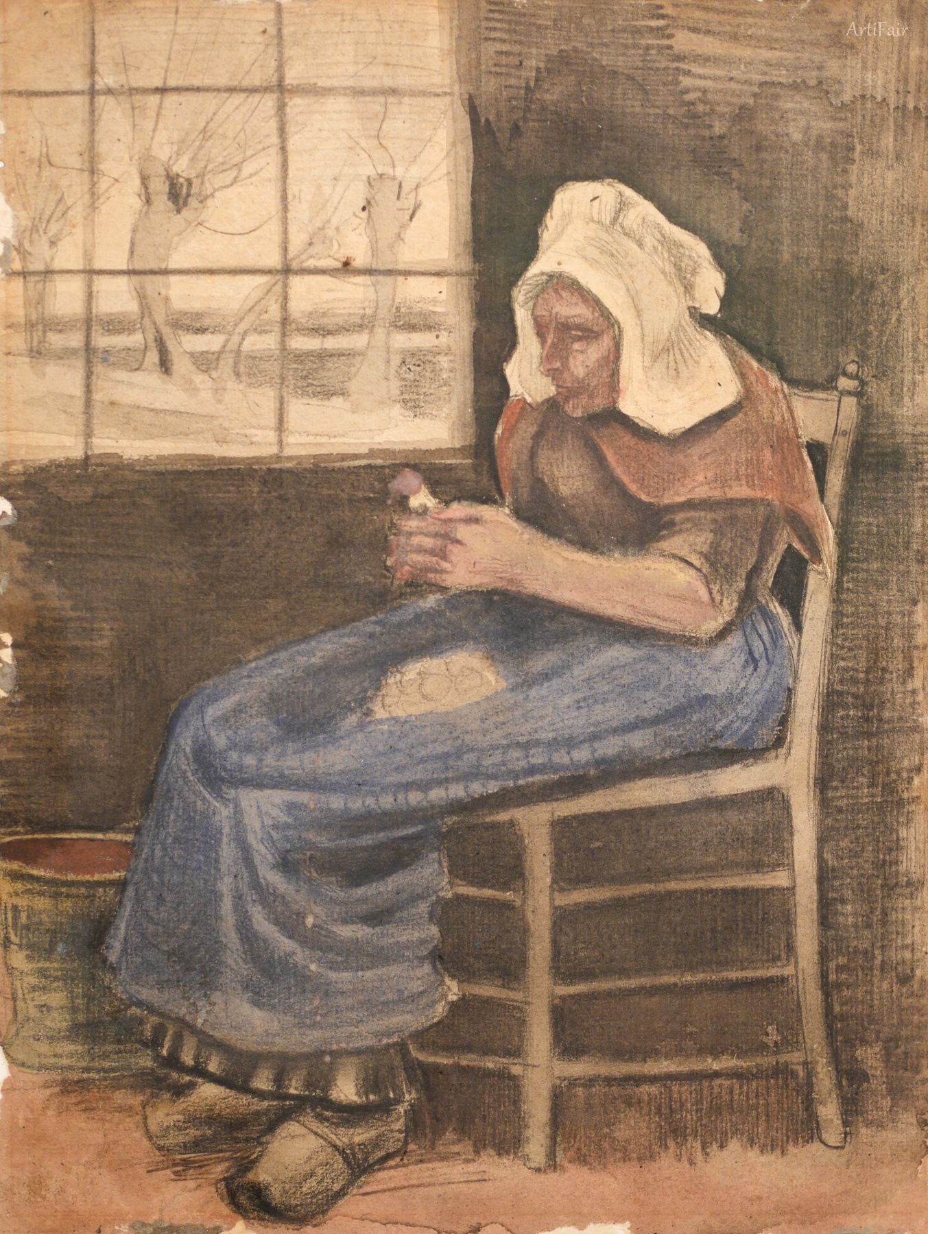 Woman peeling potatoes