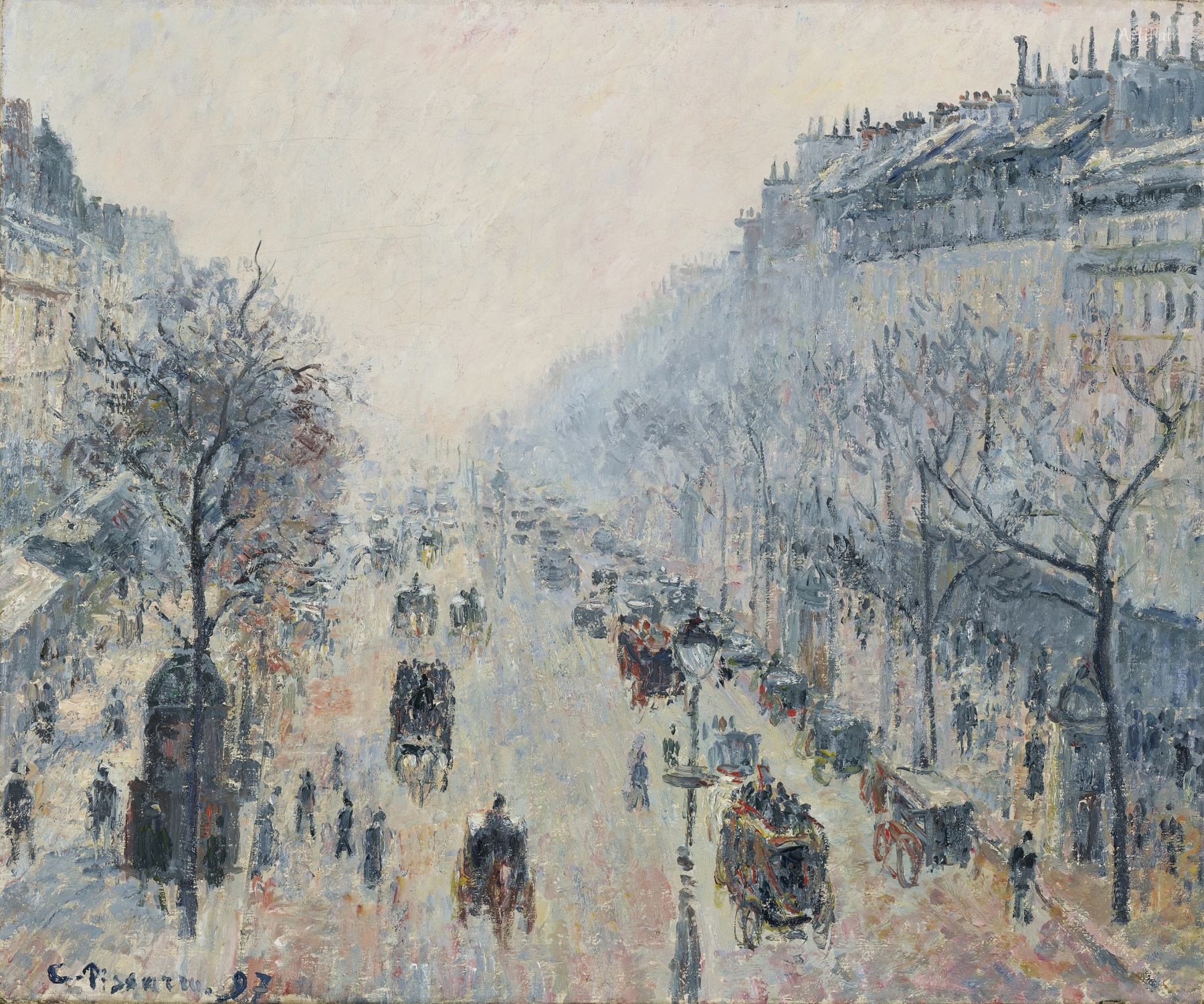 Bulvár Montmartre v ranní mlze