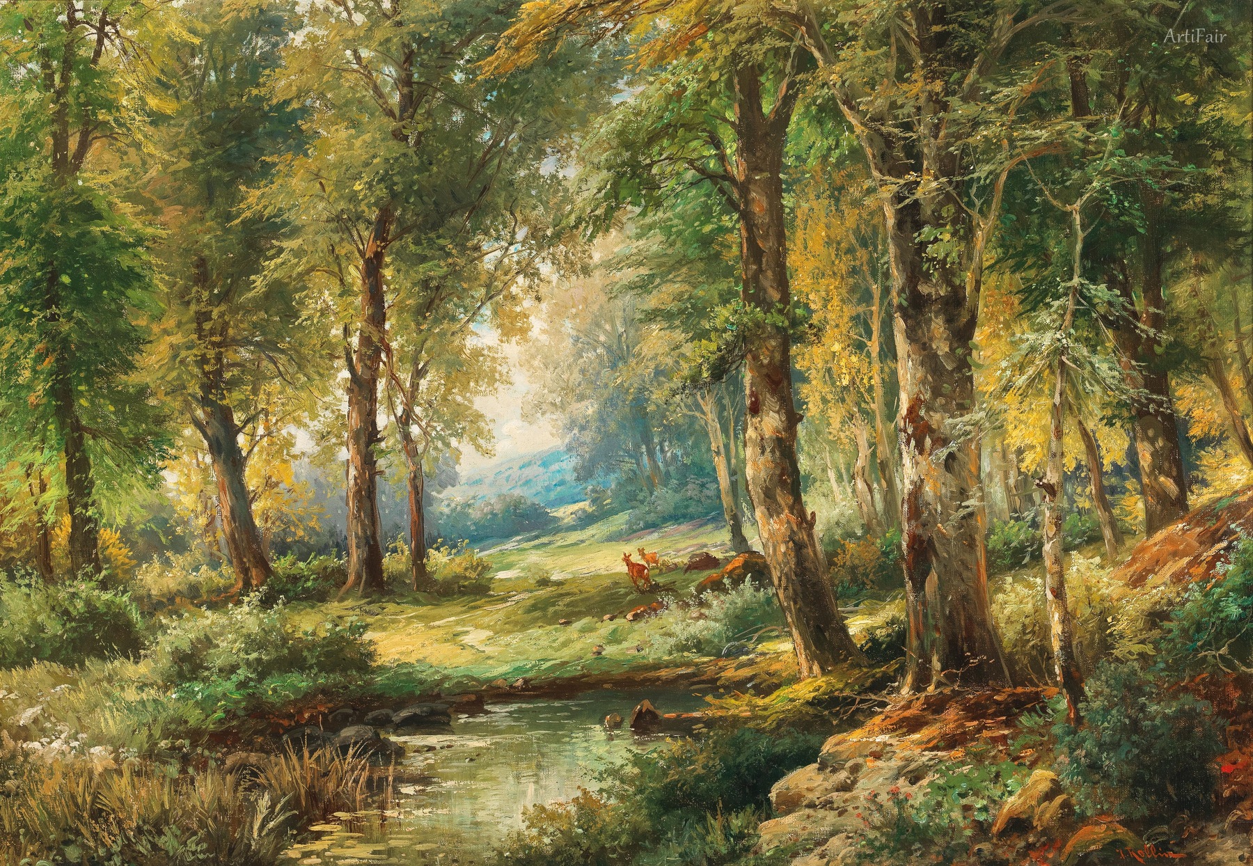 Forest Landscape with Deer