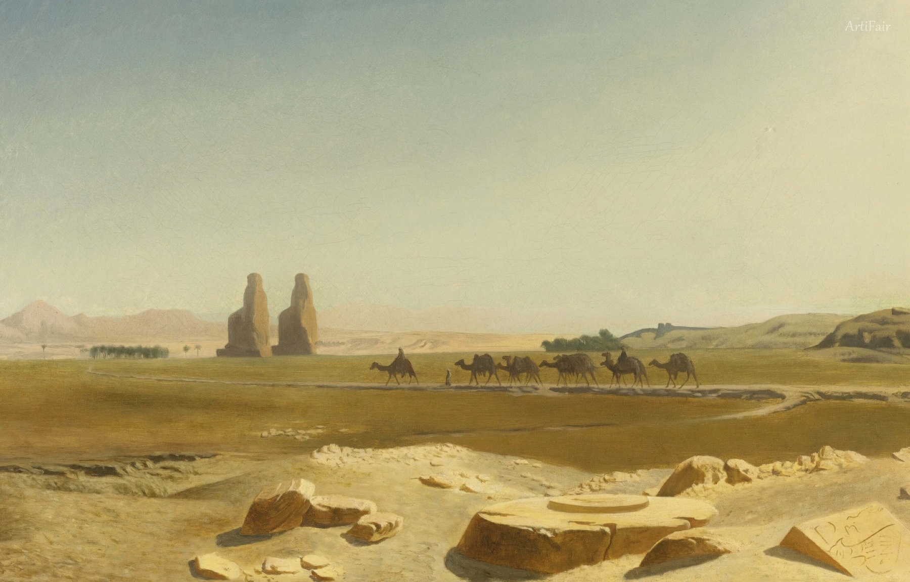 Caravan passing the Colossi of Memnon, Thebes