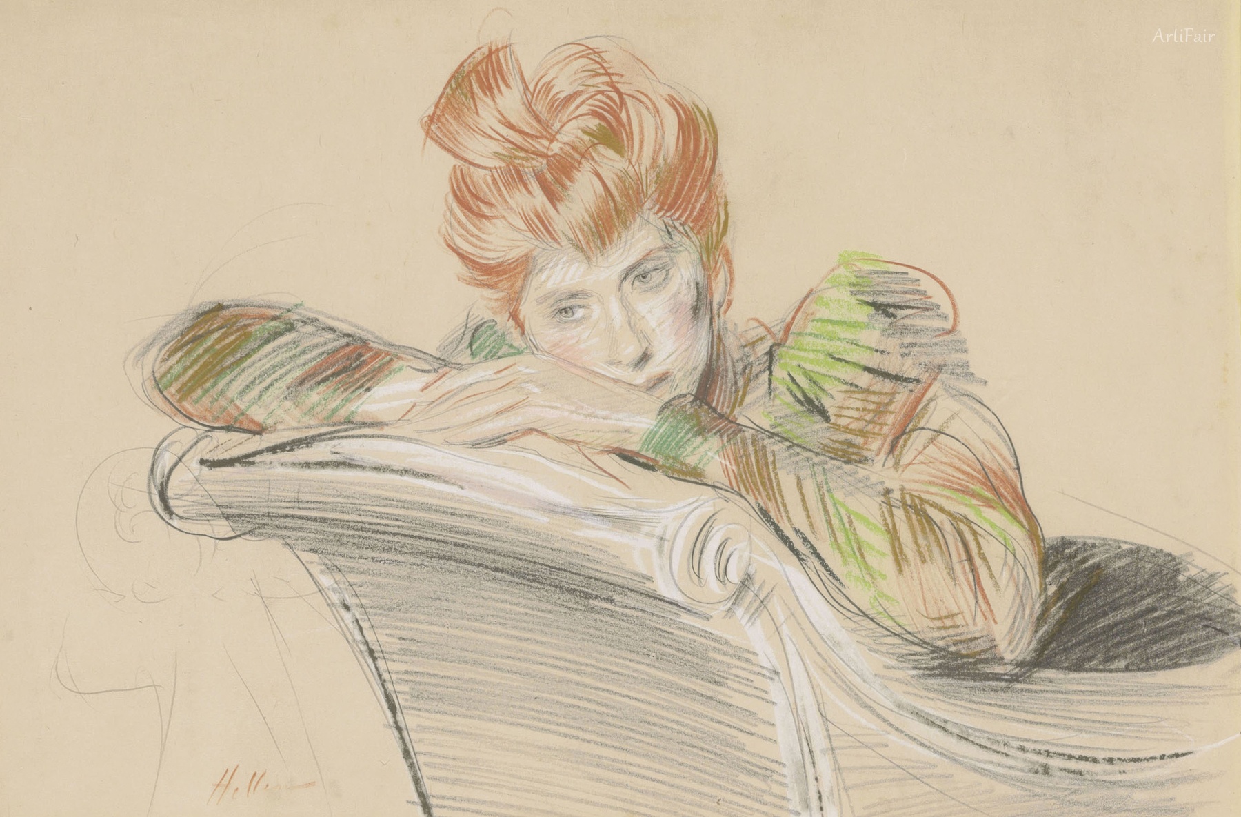 Portrait of a Lady, Half-Length, Reclining on a Chaise-Longue