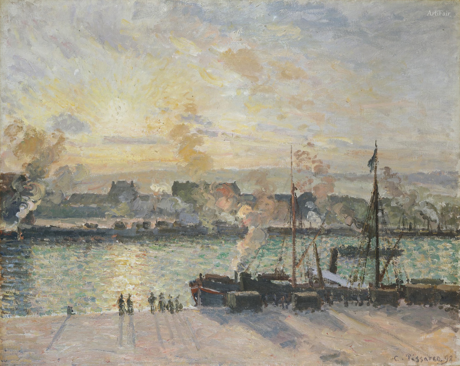 Západ slunce, přístav Rouen (parníky)