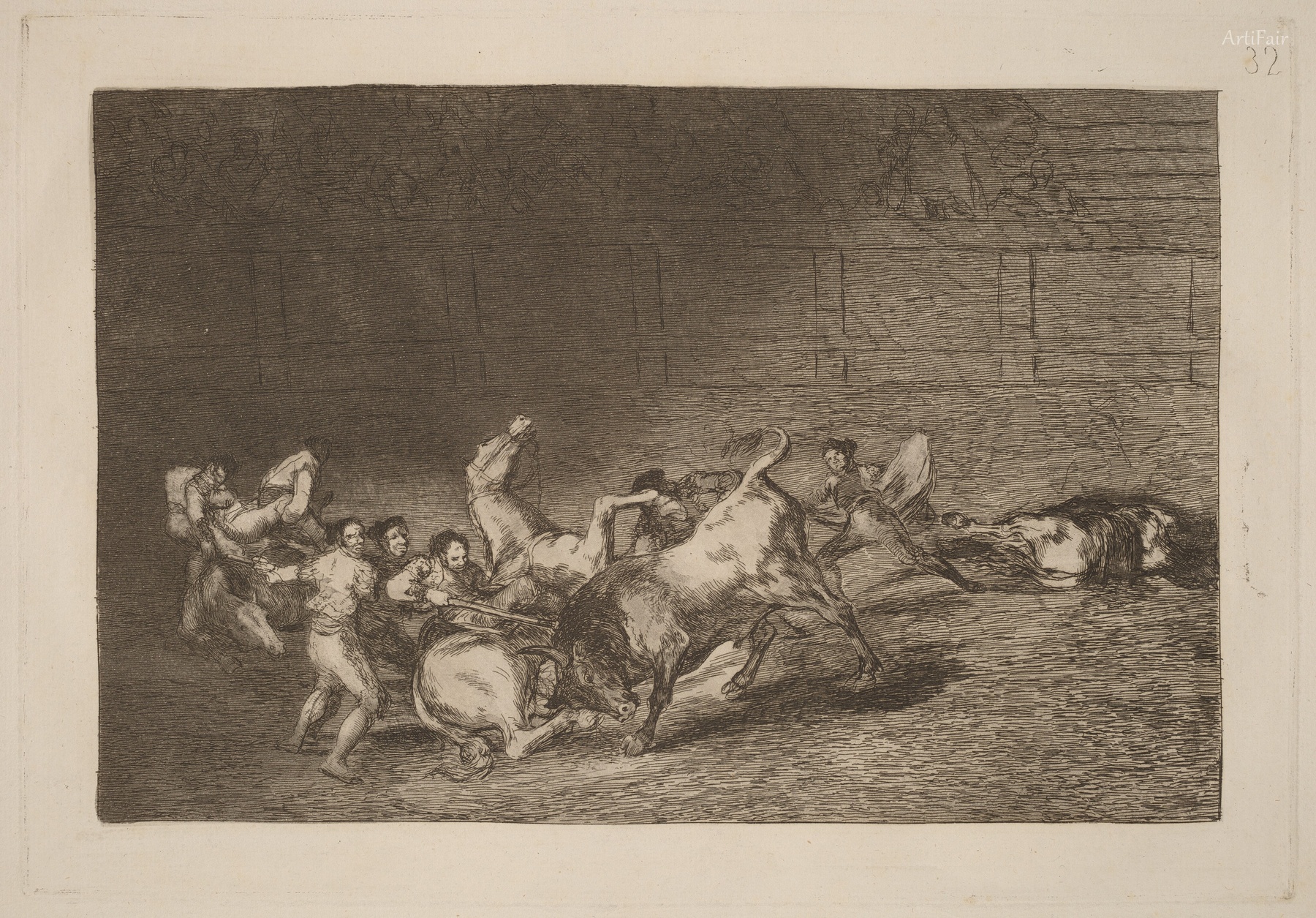 Two Groups of Picadors Overtaken by a Single Bull