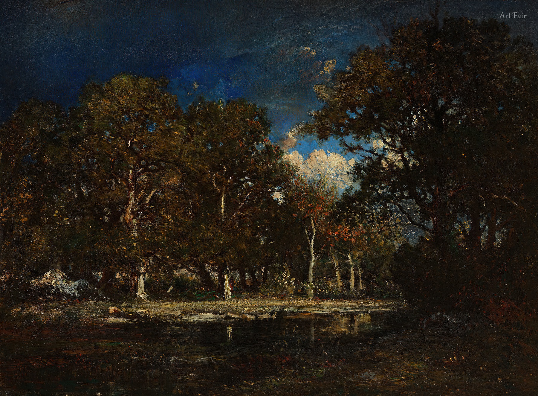 Rybník v lese. La Mare aux Evées, Les Fontainebleau, 1840