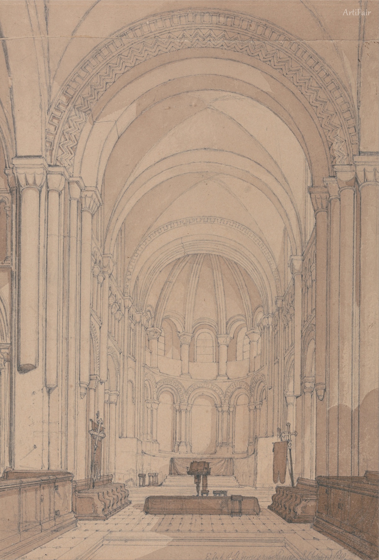 Bagian Timur Gereja Biara Saint Georges de Bocherville, dekat Rouen, Normandia