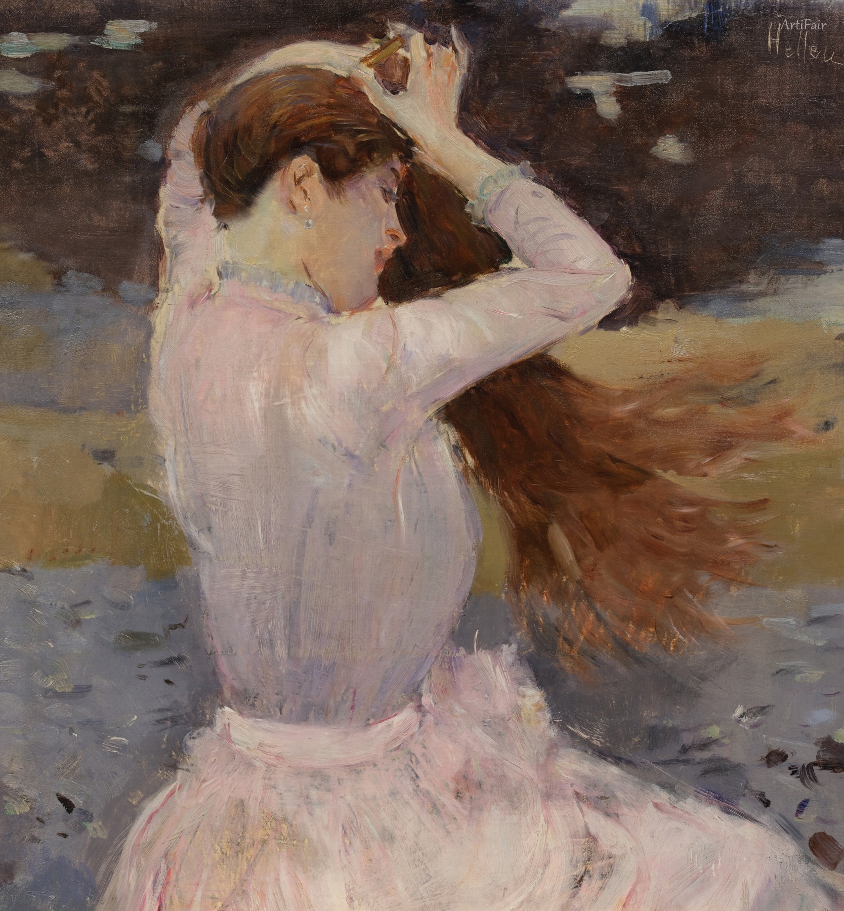 Young Woman Combing Her Hair