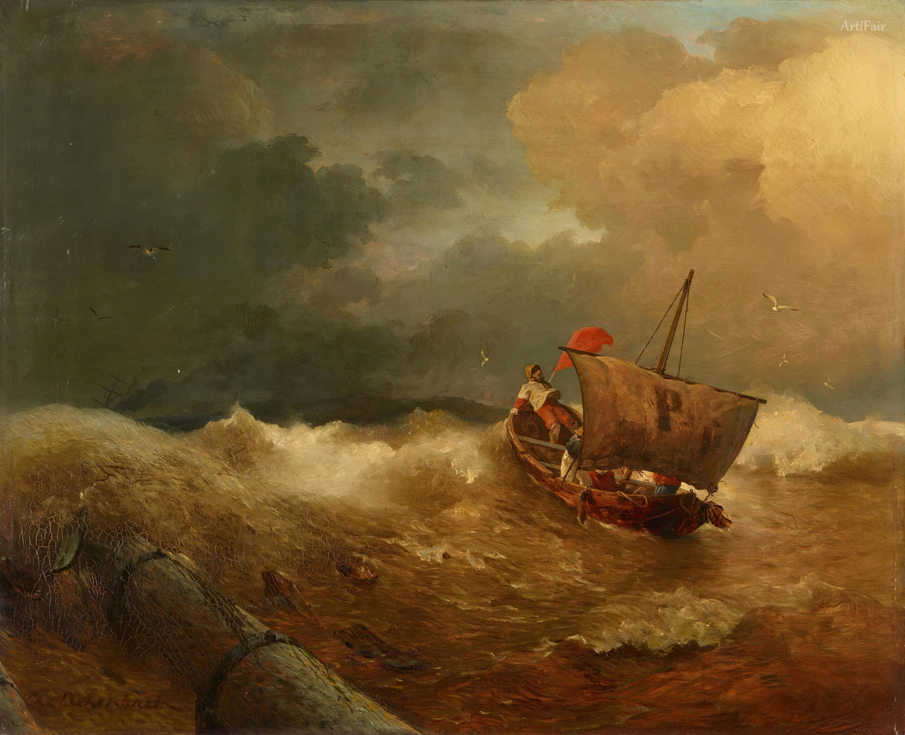 Stormy Sea with Fishing Boat