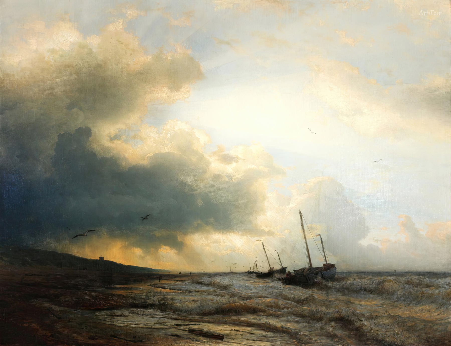 Stormy Dutch Seascape with Sailing Boats