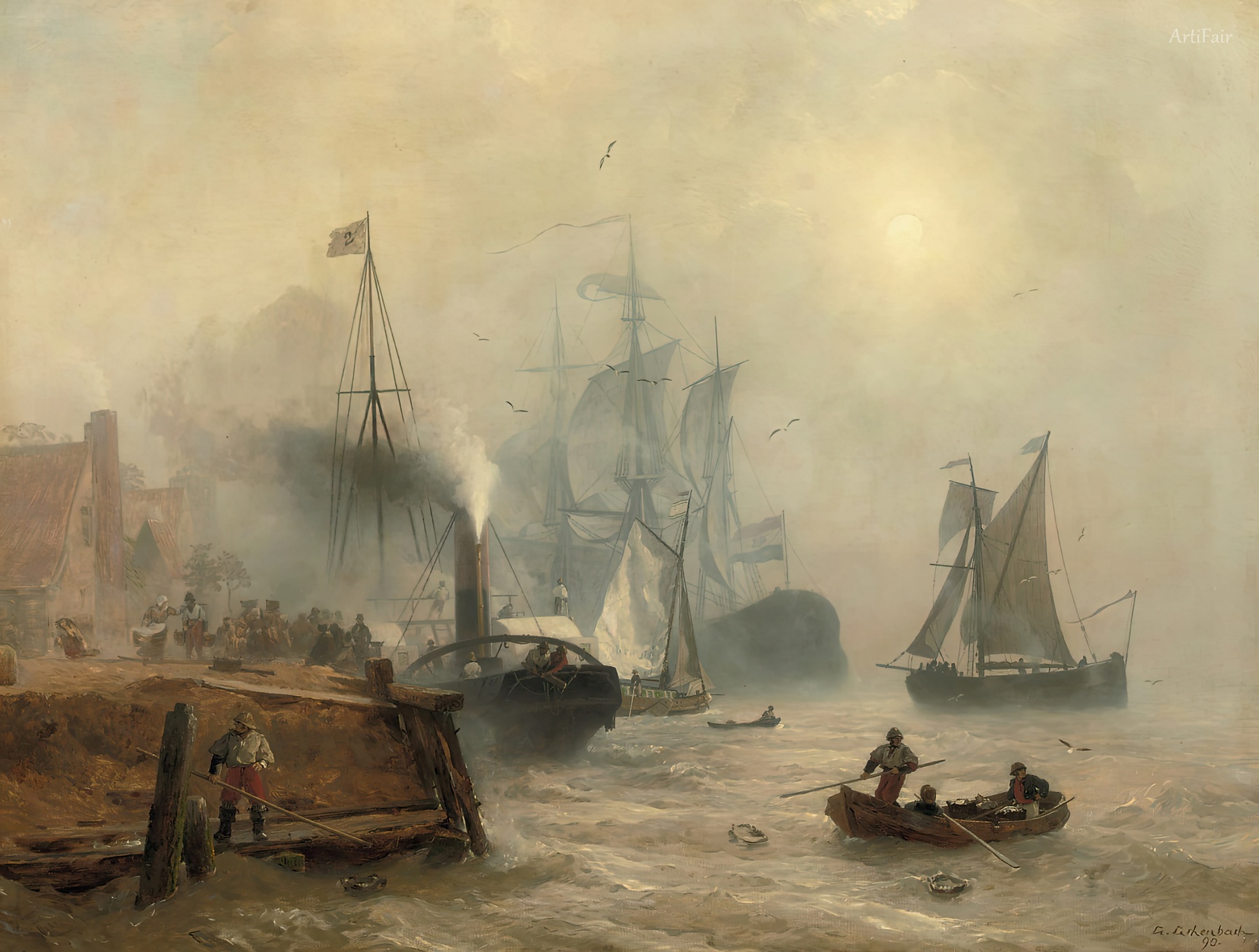 A Moored Steamer at a Busy Quay
