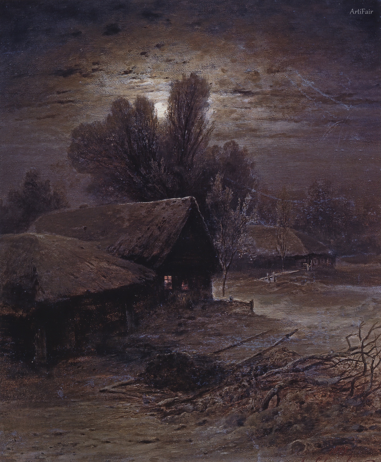 Moonlight night in village